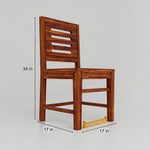 Wooden chair with dimensions labeled on a gray background