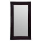 A rectangular solid wooden frame decorative wall mirror with a visible wooden border.