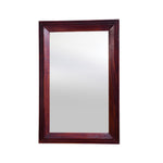A rectangular wooden frame decorative wall mirror with a brown finish.