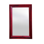 A rectangular wood framed decorative wall mirror with a plain mirror surface, set against a white background.