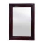 A rectangular walnut finish wooden frame decorative wall mirror.