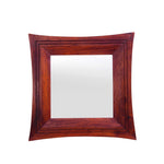 Rectangular wall mirror with a solid wood frame finished in maple, isolated on a white background.