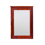 A rectangular wall mirror with a solid wood frame, isolated on a white background.