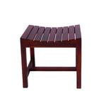 A wooden side table with a maple wood finish, featuring a slatted surface and a sturdy frame.
