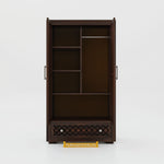 Wooden wardrobe with open doors on a white background, branded 'Furniseworlds'.