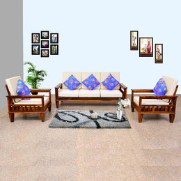 Solid Wood 5 Seater Sofa Set for Living Room & Home in HoneyFinish