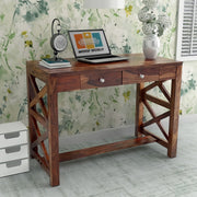 Solid Wood Study Desk with Drawers for Students in Teak Finish