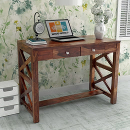 Solid Wood Study Desk with Drawers for Students in Teak Finish