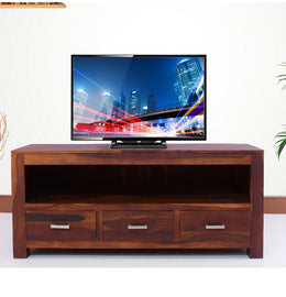 Solid Wood Tv Cabinet With 3 Drawers For Living Room