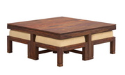 Solid Wood Coffee Table With 4 Stool for Living Room