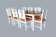 Wooden 8 Seater Dining Table Set with Cushions Chair for Home in White Finish
