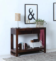 Solid Wood Console Table with Drawer for Living Room & Hall in Maple Finish