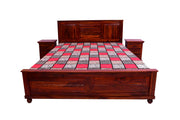 Wooden Queen Size Double Bed for Bedroom in Honey Finish