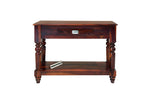 Wooden side table with a drawer on a white background