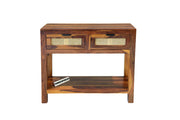 Solid Wood Rattan Cane Console table With 2 drawer for Living Room