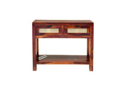 Wooden Rattan Cane Console table With 2 drawer In Honey Finish