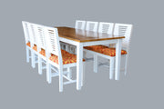 Wooden 8 Seater Dining Table Set with Cushions Chair for Home in White Finish