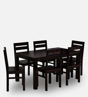 Wooden 6 Seater Dining Table with Chairs for Home in Walnut Finish