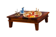 Solid Wood Chowki for Pooja in Teak Finish