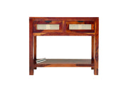Wooden Rattan Cane Console table With 2 drawer In Honey Finish