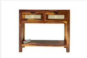 Solid Wood Rattan Cane Console table With 2 drawer for Living Room