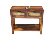 Solid Wood Rattan Cane Console table With 2 drawer for Living Room