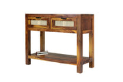 Solid Wood Rattan Cane Console table With 2 drawer for Living Room