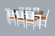 Wooden 8 Seater Dining Table Set with Cushions Chair for Home in White Finish