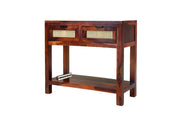 Wooden Rattan Cane Console table With 2 drawer In Honey Finish