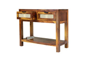 Solid Wood Rattan Cane Console table With 2 drawer for Living Room