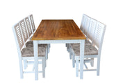 Mango Wood Dining Table 8 Seater Set for Kitchen in White Finish