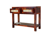 Wooden Rattan Cane Console table With 2 drawer In Honey Finish