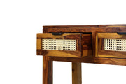 Solid Wood Rattan Cane Console table With 2 drawer for Living Room
