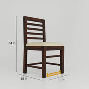 Wooden chair with dimensions labeled on a gray background