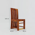 Wooden chair with dimensions labeled on a gray background