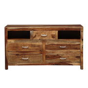 Solid Wood Chest of Drawers for Living Room in Rustic Teak Finish