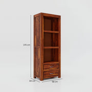 Wooden Bookshelf with Drawers for Living Room in Natural Finish