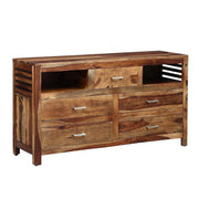 Solid Wood Chest of Drawers for Living Room in Rustic Teak Finish