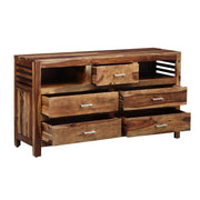 Solid Wood Chest of Drawers for Living Room in Rustic Teak Finish
