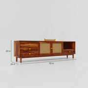 Solid Wood TV Cabinet with 2 Doors & 4 Drawers for Living Room