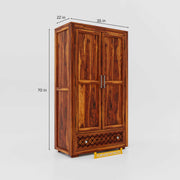 Wooden wardrobe with dimensions on a white background, featuring the FurnisWorld brand.
