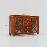 Solid Wood Sideboard Cabinet with Drawers for Bedroom in Honey Finish