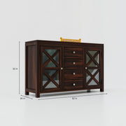 Solid Wood Sideboard Cabinet with Drawers for Bedroom in Honey Finish