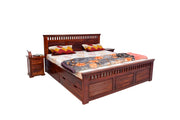 Solid Wood Queen Size Bed with 4 Drawer Storage for Bedroom in Honey Finish