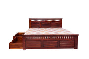 Solid Wood Queen Size Bed with 4 Drawer Storage for Bedroom in Honey Finish
