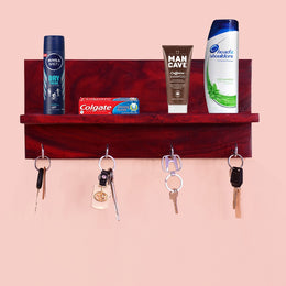 Wooden Wall Shelf Mounted Key Hook Holder for Office and Home