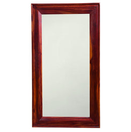 A rectangular wooden frame decorative wall mirror with a Sheesham wood finish.