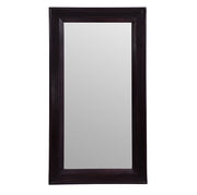 A rectangular solid wooden frame decorative wall mirror with a visible wooden border.