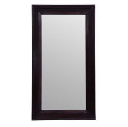 A rectangular solid wooden frame decorative wall mirror with a visible wooden border.
