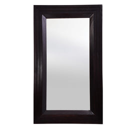 A rectangular wooden frame decorative wall mirror with a rosewood walnut finish.